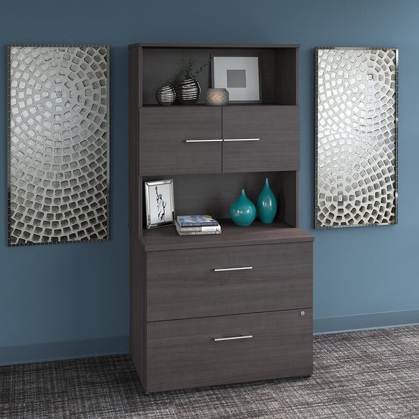Bush Business Furniture Office 500 36W 2 Drawer Lateral File Cabinet with Hutch | Storm Gray
