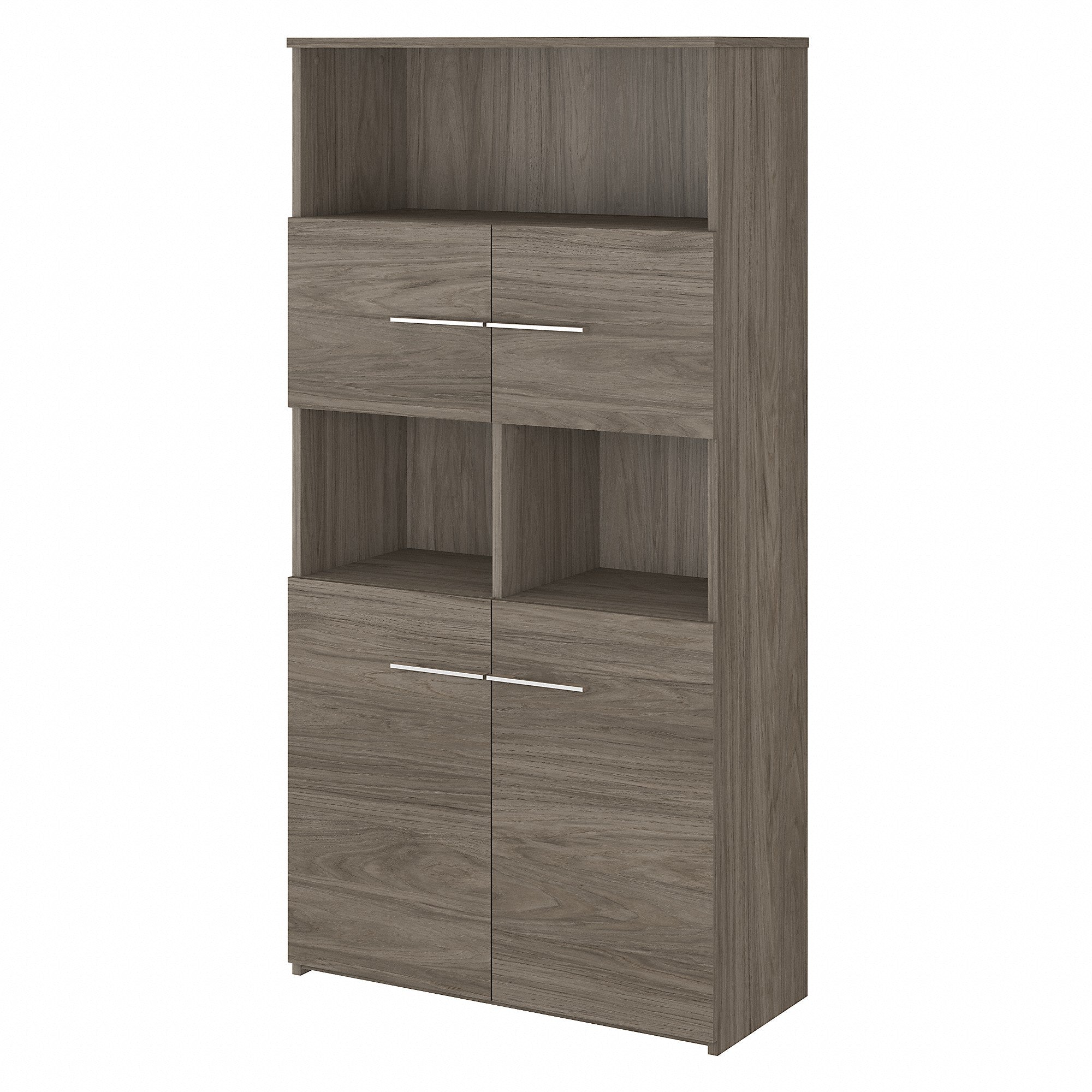 Bush Business Furniture Office 500 5 Shelf Bookcase with Doors | Modern Hickory