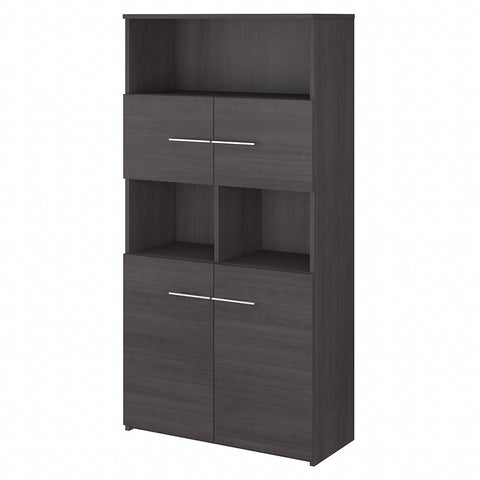 Bush Business Furniture Office 500 5 Shelf Bookcase with Doors | Storm Gray