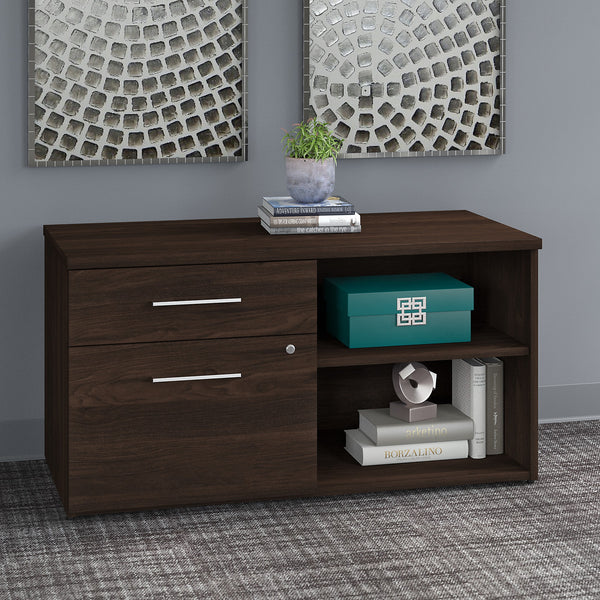 Bush Business Furniture Office 500 Low Storage Cabinet with Drawers and Shelves | Black Walnut