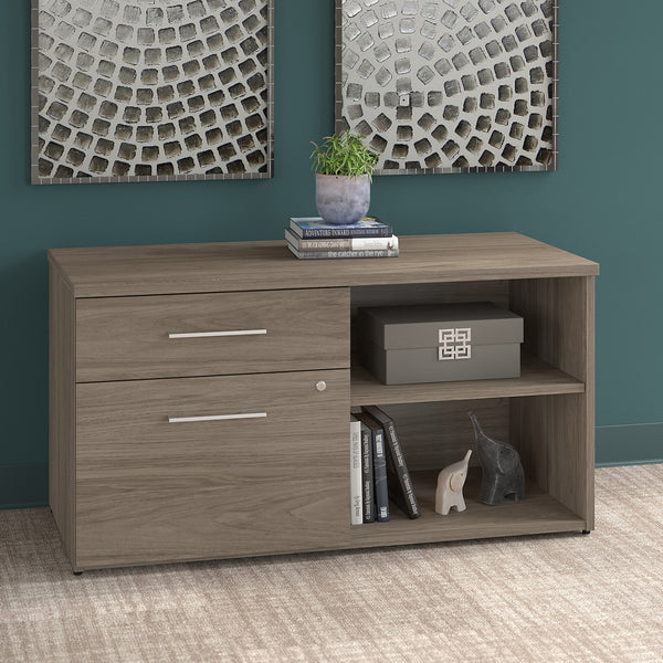 Bush Business Furniture Office 500 Low Storage Cabinet with Drawers and Shelves | Modern Hickory