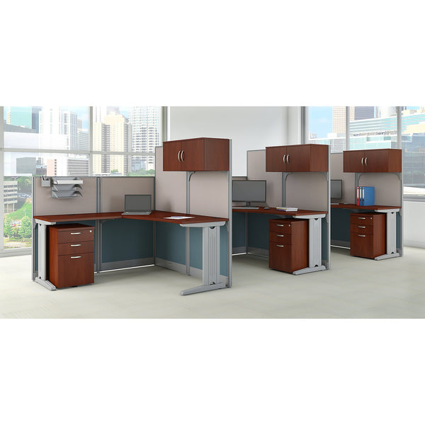 Bush Business Furniture Office in an Hour 3 Person L Shaped Cubicle Workstations | Hansen Cherry