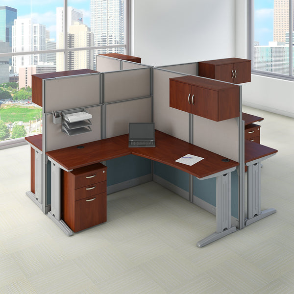 Bush Business Furniture Office in an Hour 4 Person L Shaped Cubicle Workstations | Hansen Cherry