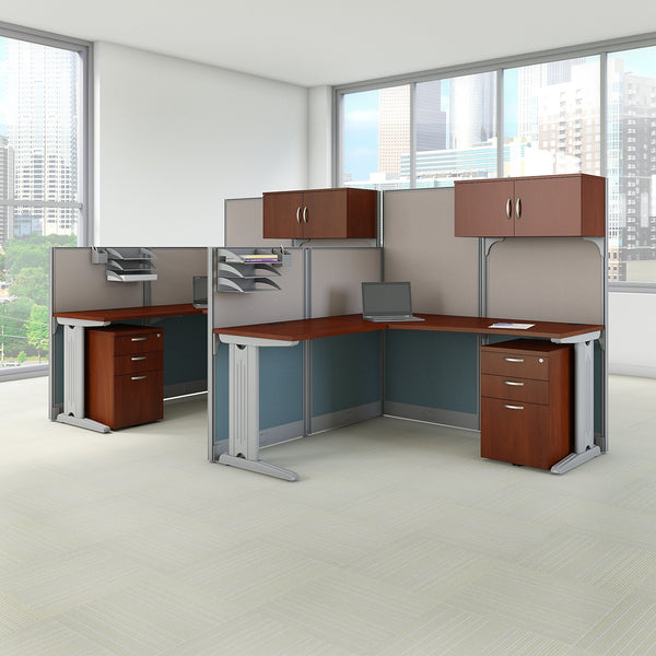 Bush Business Furniture Office in an Hour 2 Person L Shaped Cubicle Workstations | Hansen Cherry