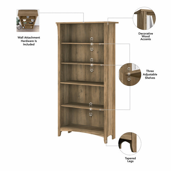 Bush Furniture Salinas Tall 5 Shelf Bookcase | Reclaimed Pine