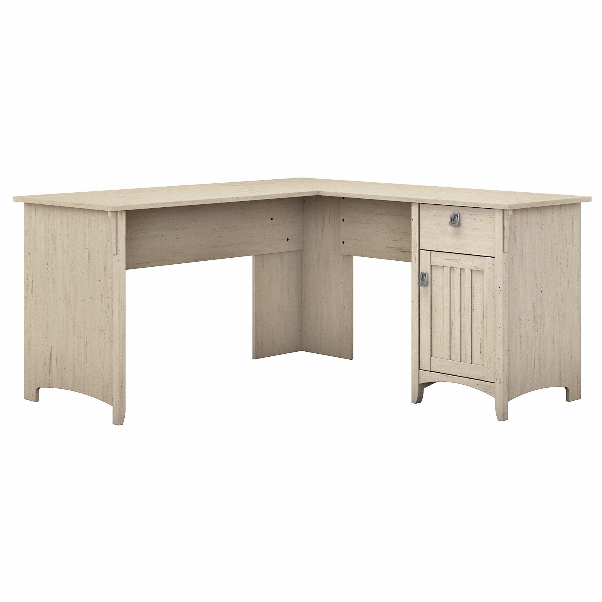 Bush Furniture Salinas 60W L Shaped Desk with Storage | Antique White