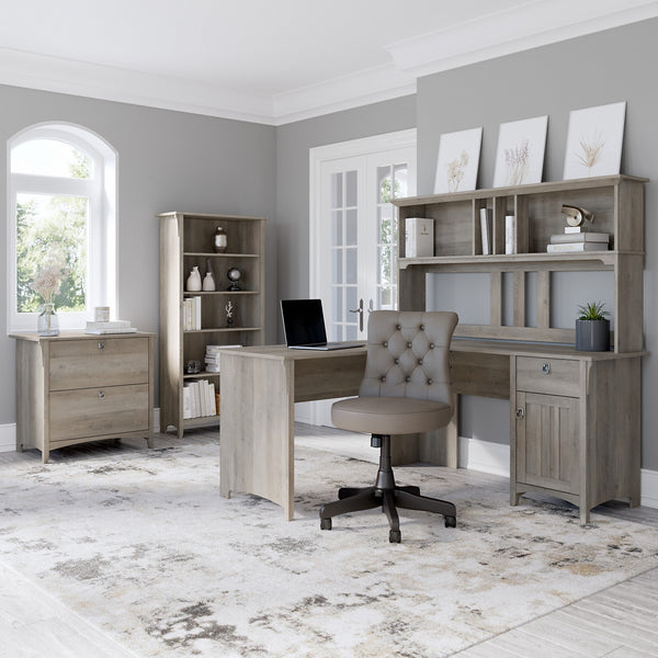 Bush Furniture Salinas 60W L Shaped Desk with Storage | Driftwood Gray