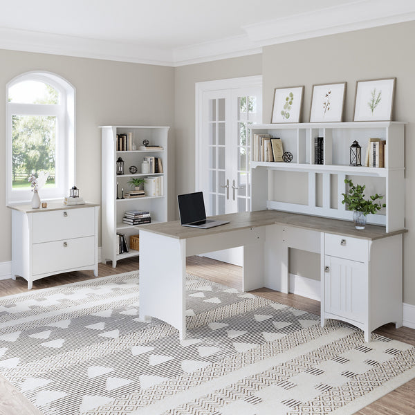 Bush Furniture Salinas 60W L Shaped Desk with Storage | Shiplap Gray/Pure White