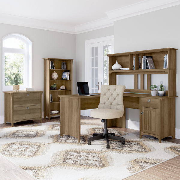 Bush Furniture Salinas 60W L Shaped Desk with Storage | Reclaimed Pine