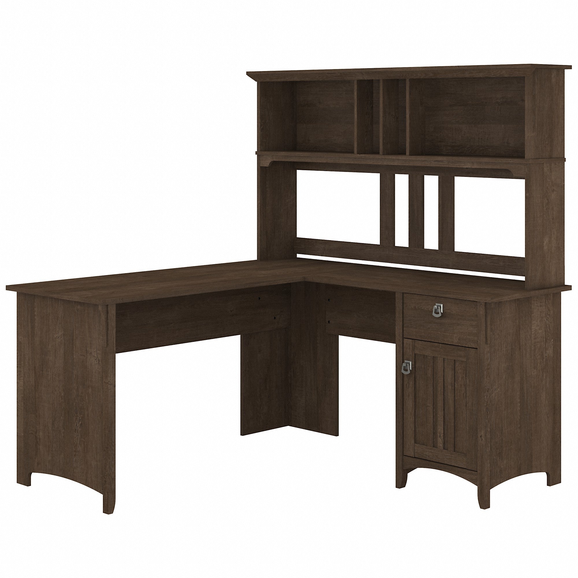 Bush Furniture Salinas 60W L Shaped Desk with Hutch | Ash Brown