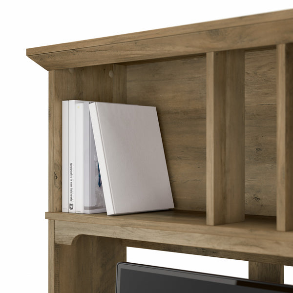 Bush Furniture Salinas 60W L Shaped Desk with Hutch | Reclaimed Pine