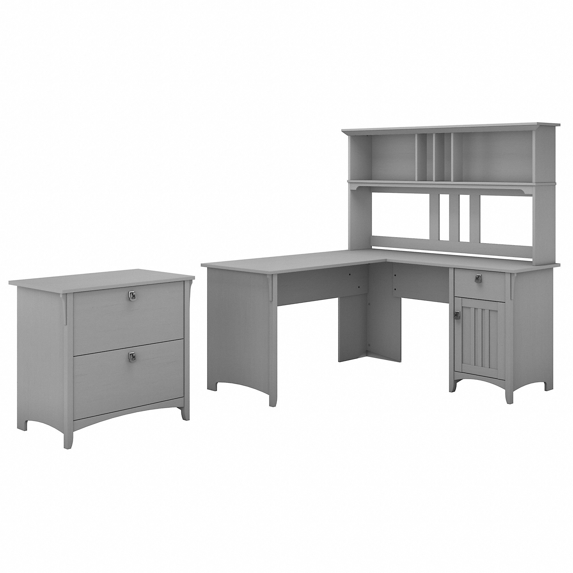 Bush Furniture Salinas 60W L Shaped Desk with Hutch and Lateral File Cabinet | Cape Cod Gray