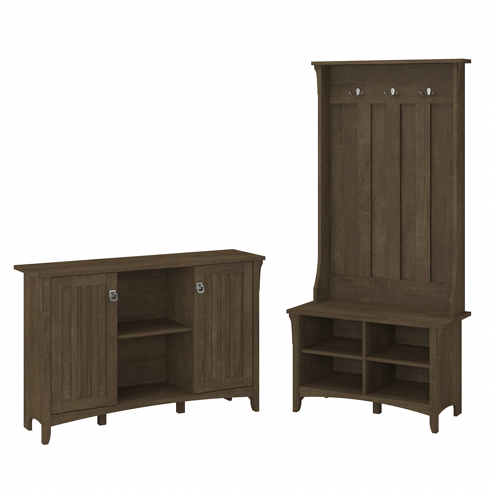 Bush Furniture Salinas Entryway Storage Set with Hall Tree, Shoe Bench and Accent Cabinet | Ash Brown