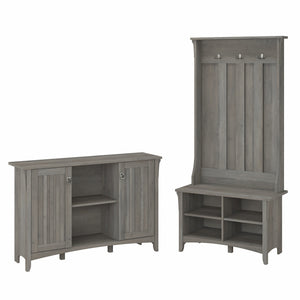 Bush Furniture Salinas Entryway Storage Set with Hall Tree, Shoe Bench and Accent Cabinet | Driftwood Gray