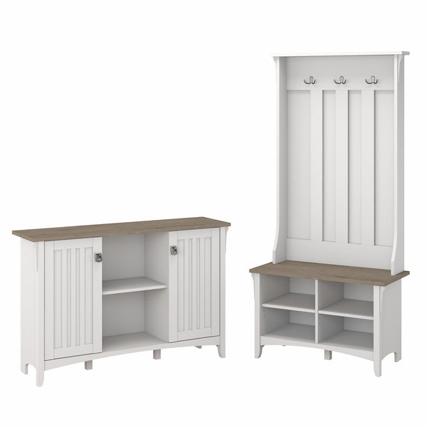 Bush Furniture Salinas Entryway Storage Set with Hall Tree, Shoe Bench and Accent Cabinet | Shiplap Gray/Pure White
