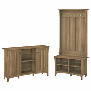 Bush Furniture Salinas Entryway Storage Set with Hall Tree, Shoe Bench and Accent Cabinet | Reclaimed Pine