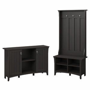 Bush Furniture Salinas Entryway Storage Set with Hall Tree, Shoe Bench and Accent Cabinet | Vintage Black