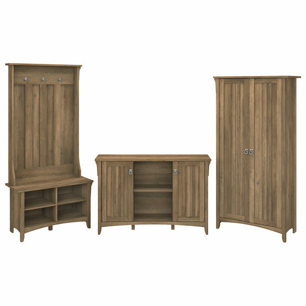 Bush Furniture Salinas Entryway Storage Set with Hall Tree, Shoe Bench and Accent Cabinets | Reclaimed Pine