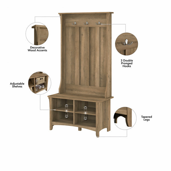 Bush Furniture Salinas Entryway Storage Set with Hall Tree, Shoe Bench and Accent Cabinets | Reclaimed Pine