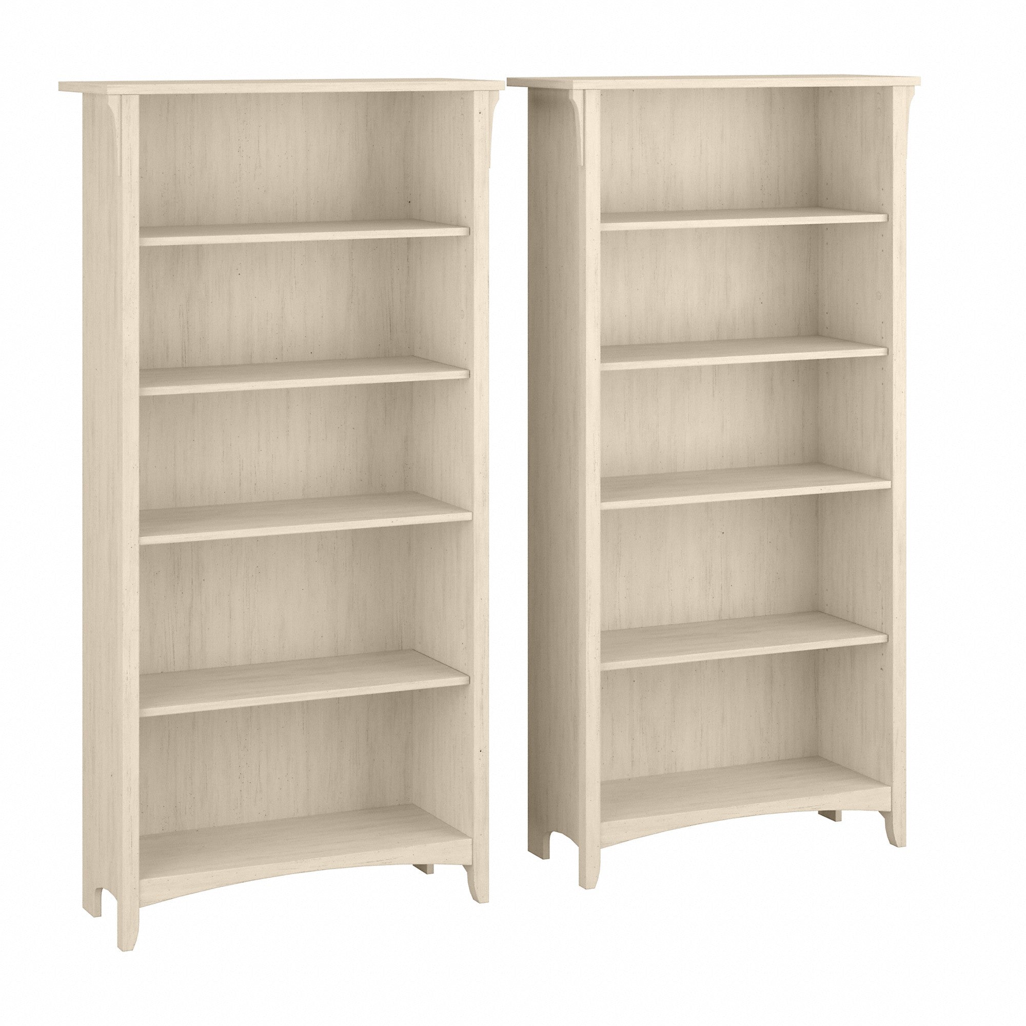 Bush Furniture Salinas Tall 5 Shelf Bookcase - Set of 2 | Antique White