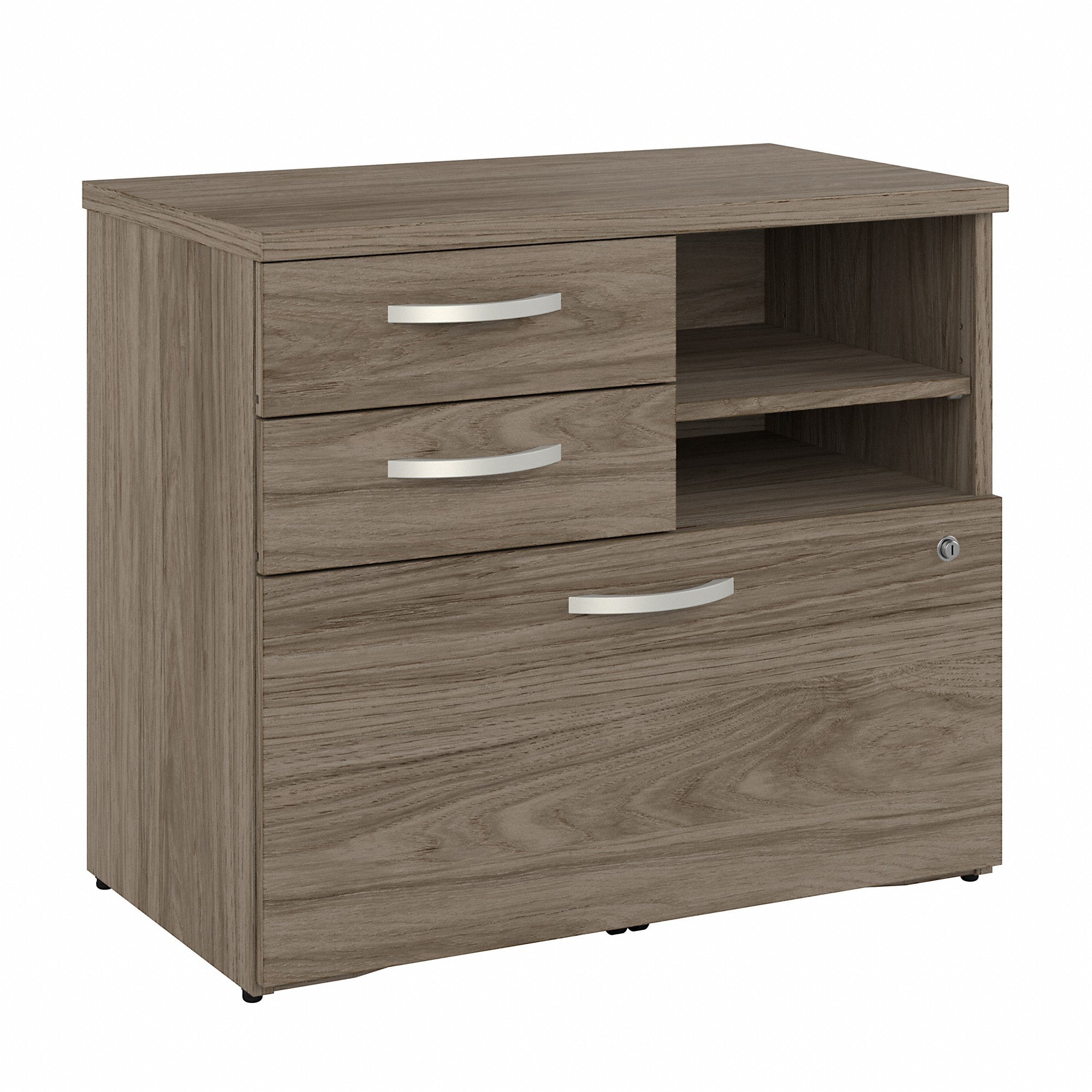 Bush Business Furniture Studio C Office Storage Cabinet with Drawers and Shelves | Modern Hickory/Modern Hickory