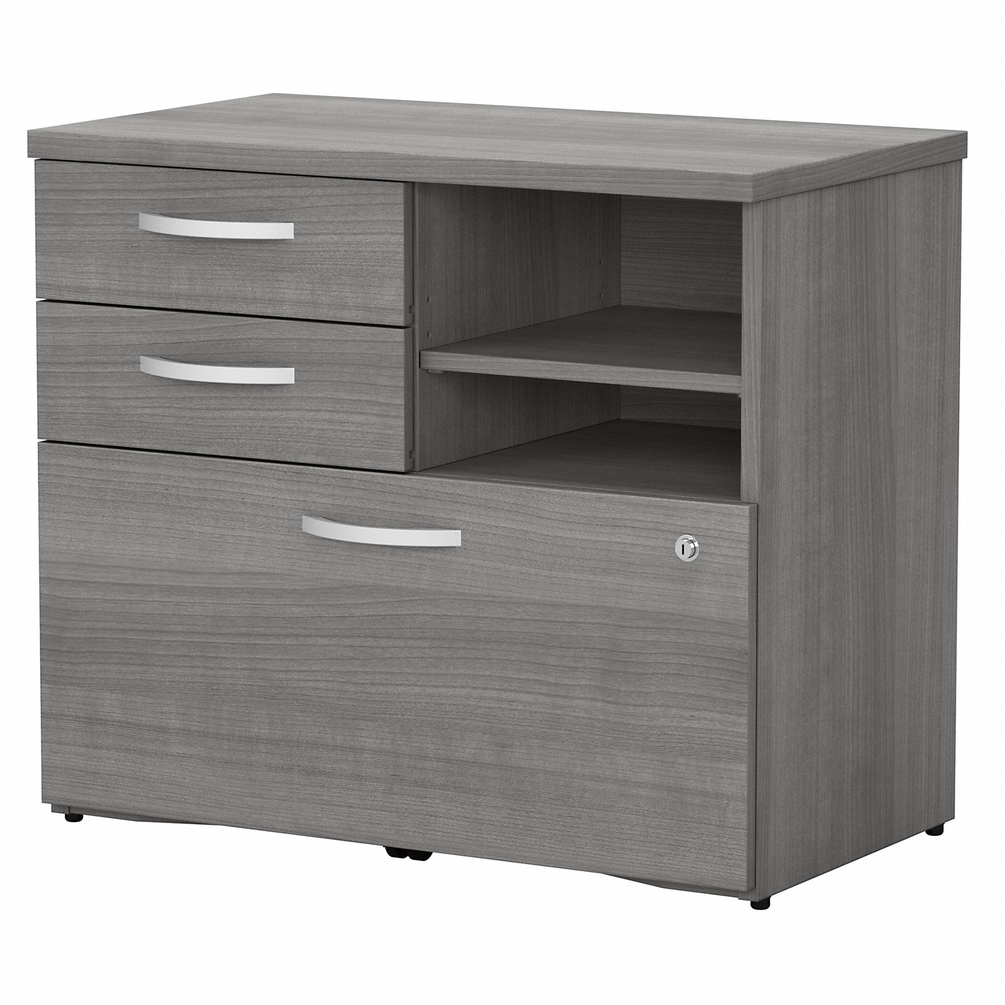 Bush Business Furniture Studio C Office Storage Cabinet with Drawers and Shelves | Platinum Gray/Platinum Gray