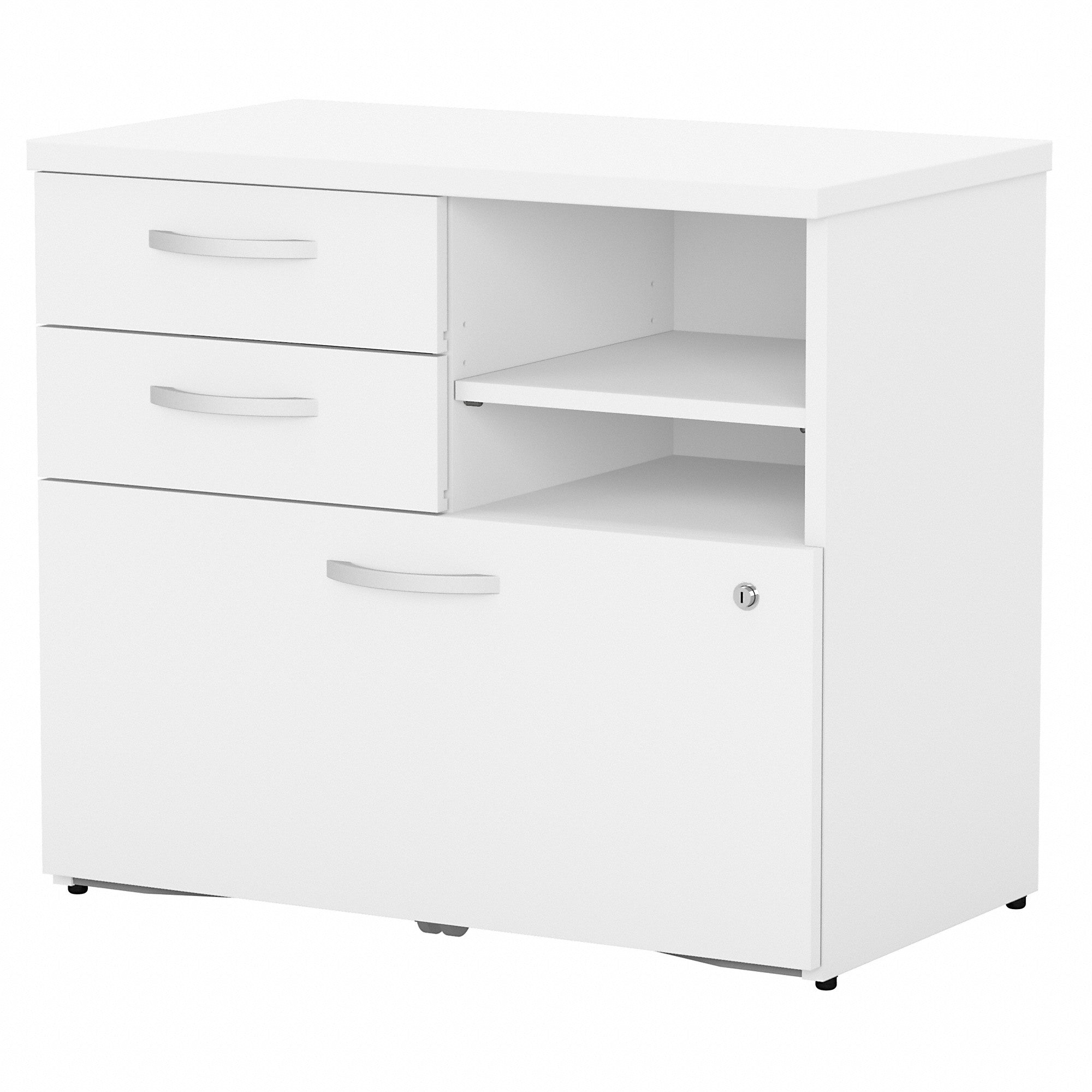 Bush Business Furniture Studio C Office Storage Cabinet with Drawers and Shelves | White/White