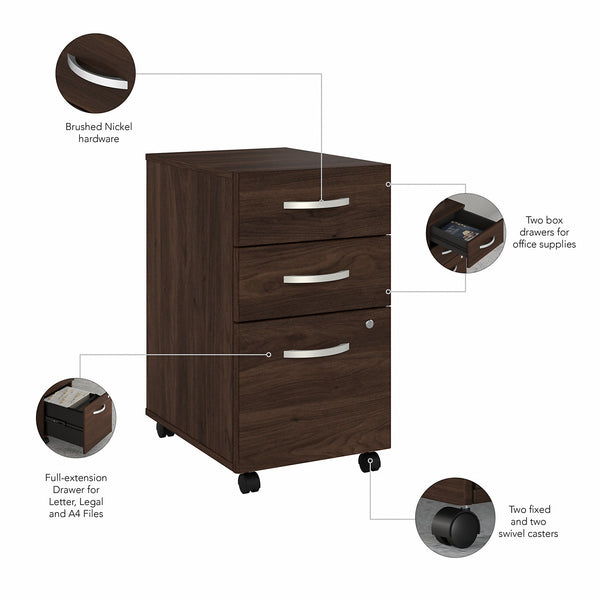 Bush Business Furniture Studio C 3 Drawer Mobile File Cabinet | Black Walnut