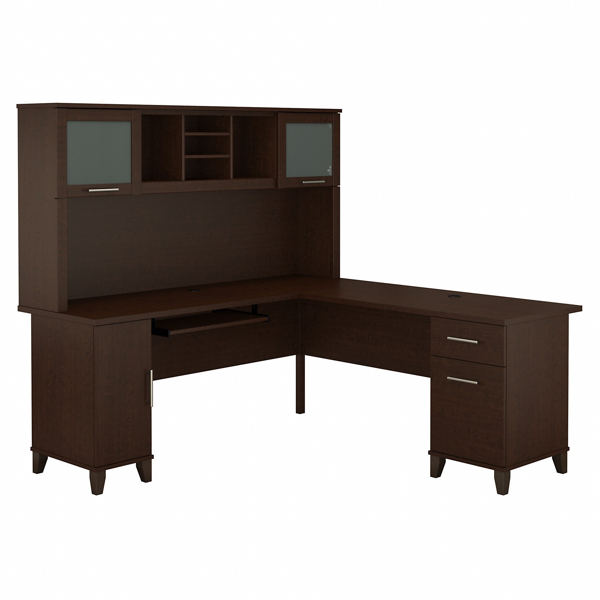Bush Furniture Somerset 72W L Shaped Desk with Hutch | Mocha Cherry