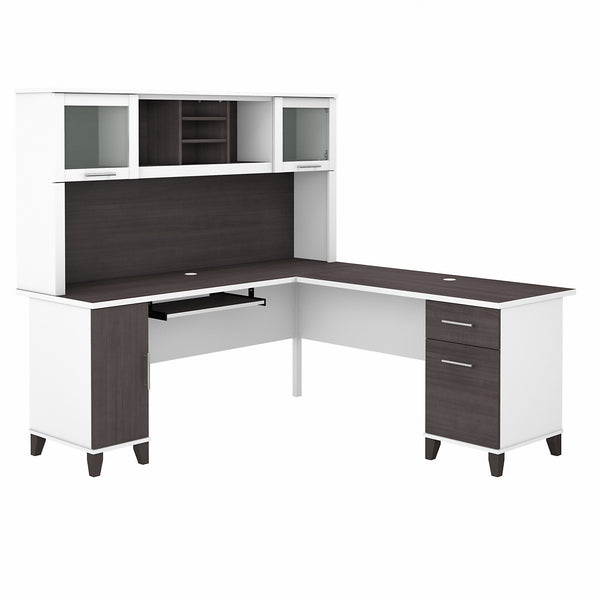 Bush Furniture Somerset 72W L Shaped Desk with Hutch | Storm Gray/White