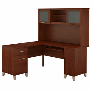 Bush Furniture Somerset 60W L Shaped Desk with Hutch | Hansen Cherry