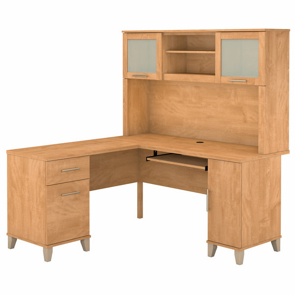 Bush Furniture Somerset 60W L Shaped Desk with Hutch | Maple Cross
