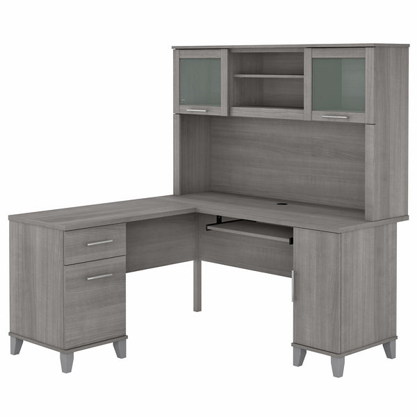 Bush Furniture Somerset 60W L Shaped Desk with Hutch | Platinum Gray