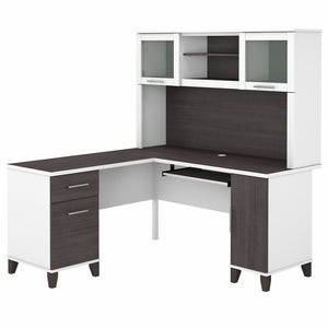 Bush Furniture Somerset 60W L Shaped Desk with Hutch | Storm Gray/White