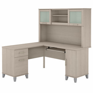 Bush Furniture Somerset 60W L Shaped Desk with Hutch | Sand Oak