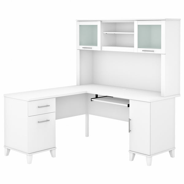 Bush Furniture Somerset 60W L Shaped Desk with Hutch | White