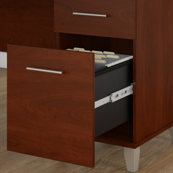 Bush Furniture Somerset 60W L Shaped Desk with Hutch and Lateral File Cabinet | Hansen Cherry