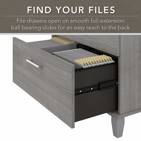 Bush Furniture Somerset 60W L Shaped Desk with Hutch and Lateral File Cabinet | Platinum Gray