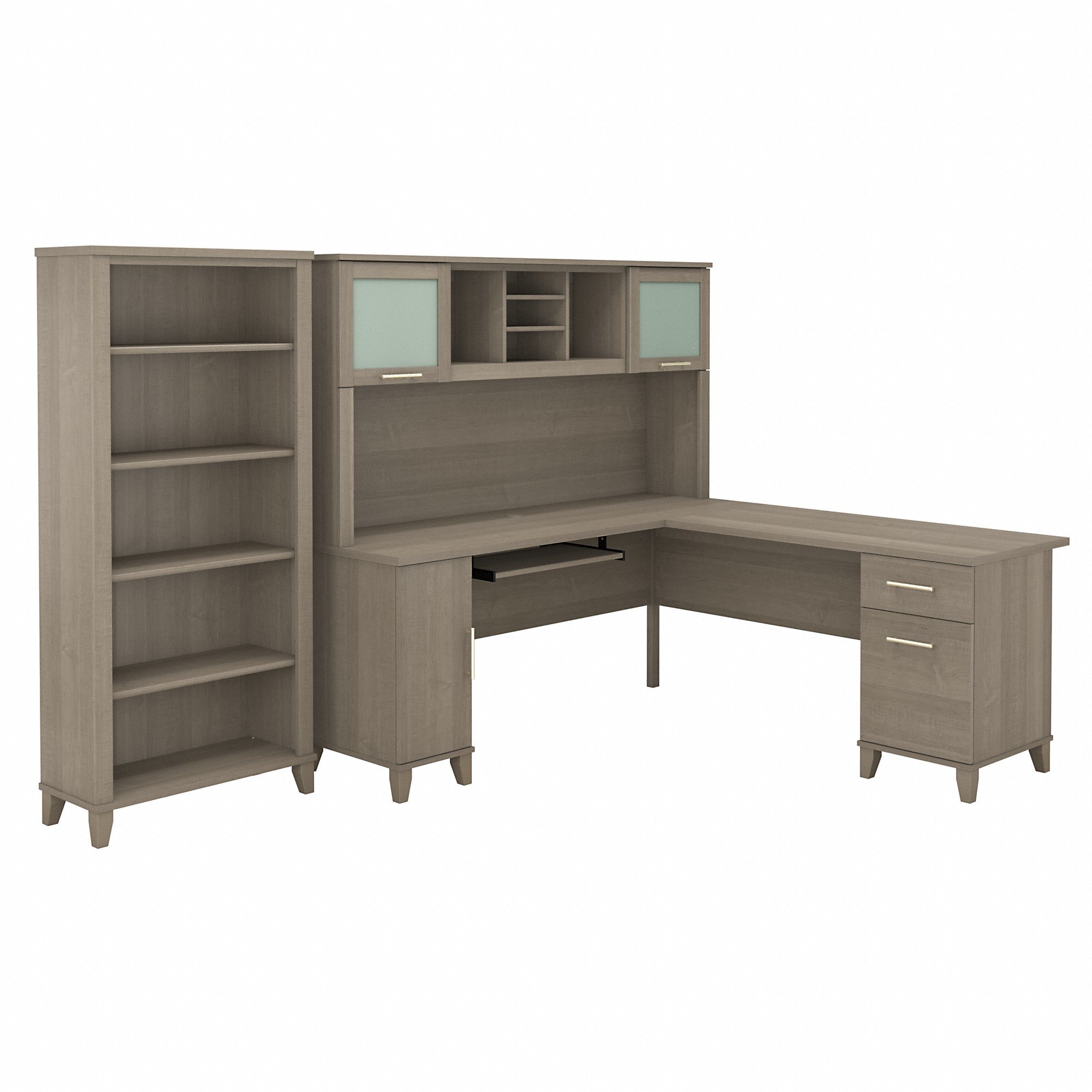 Bush Furniture Somerset 72W L Shaped Desk with Hutch and 5 Shelf Bookcase | Ash Gray