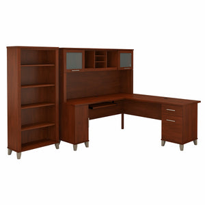 Bush Furniture Somerset 72W L Shaped Desk with Hutch and 5 Shelf Bookcase | Hansen Cherry