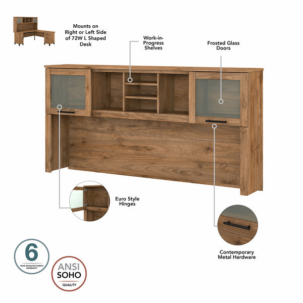 Bush Furniture Somerset 72W L Shaped Desk with Hutch, Lateral File Cabinet and Bookcase | Fresh Walnut