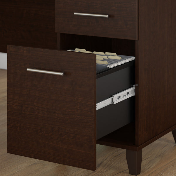 Bush Furniture Somerset 72W L Shaped Desk with Hutch, Lateral File Cabinet and Bookcase | Mocha Cherry
