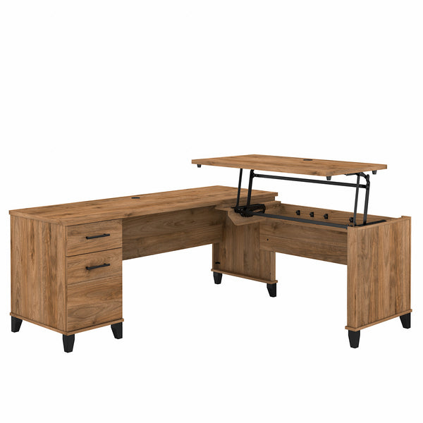 Bush Furniture Somerset 72W 3 Position Sit to Stand L Shaped Desk | Fresh Walnut