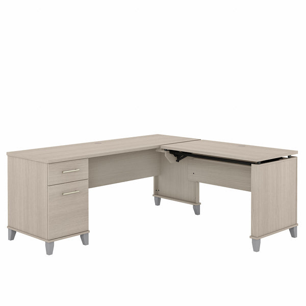 Bush Furniture Somerset 72W 3 Position Sit to Stand L Shaped Desk | Sand Oak