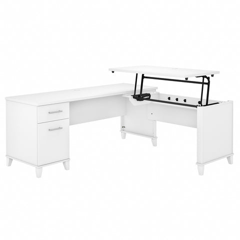 Bush Furniture Somerset 72W 3 Position Sit to Stand L Shaped Desk | White