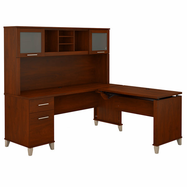 Bush Furniture Somerset 72W 3 Position Sit to Stand L Shaped Desk with Hutch | Hansen Cherry