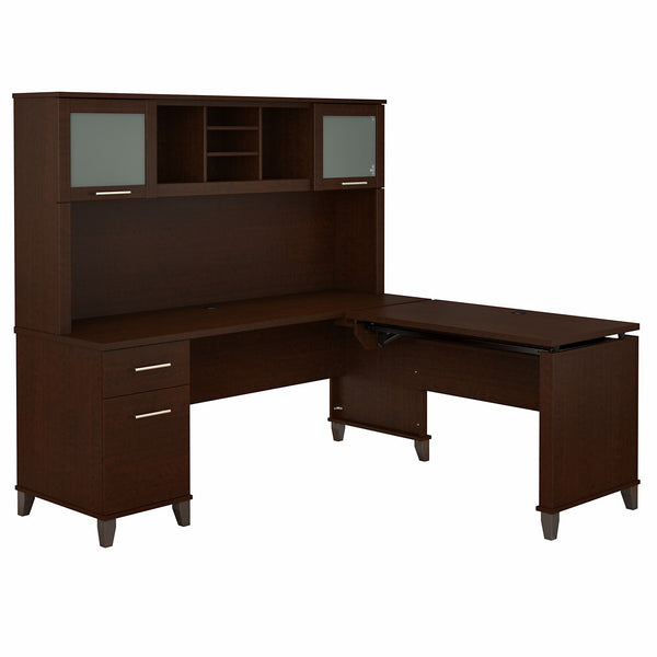 Bush Furniture Somerset 72W 3 Position Sit to Stand L Shaped Desk with Hutch | Mocha Cherry