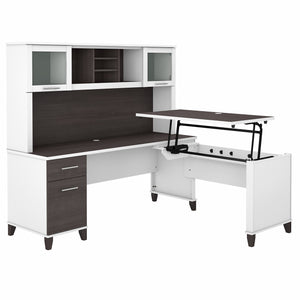 Bush Furniture Somerset 72W 3 Position Sit to Stand L Shaped Desk with Hutch | Storm Gray/White