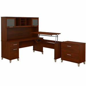 Bush Furniture Somerset 72W 3 Position Sit to Stand L Shaped Desk with Hutch and File Cabinet | Hansen Cherry