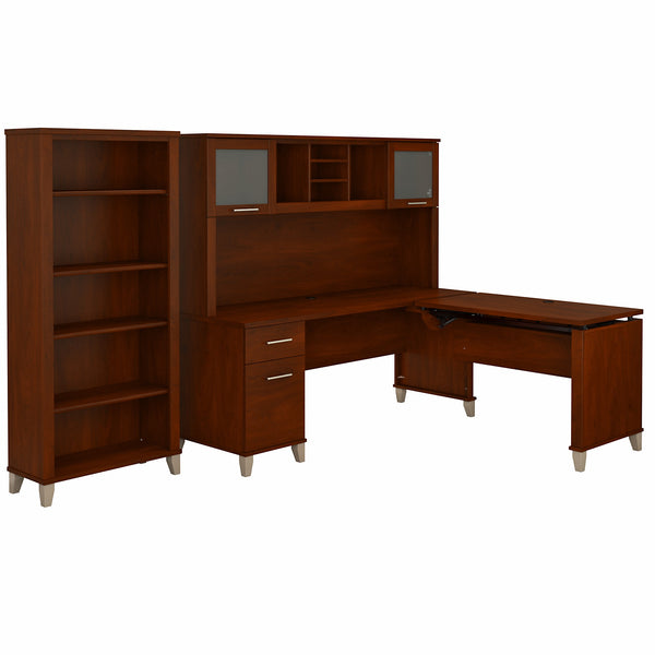 Bush Furniture Somerset 72W 3 Position Sit to Stand L Shaped Desk with Hutch and Bookcase | Hansen Cherry